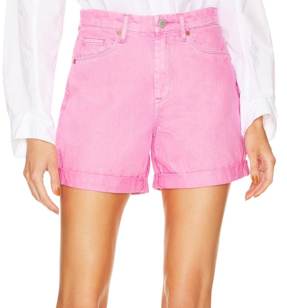 BlankNYC Pink Over Dye Denim Short Size 24 Mom Cuffed Wide Leg Baggy $78  NEW